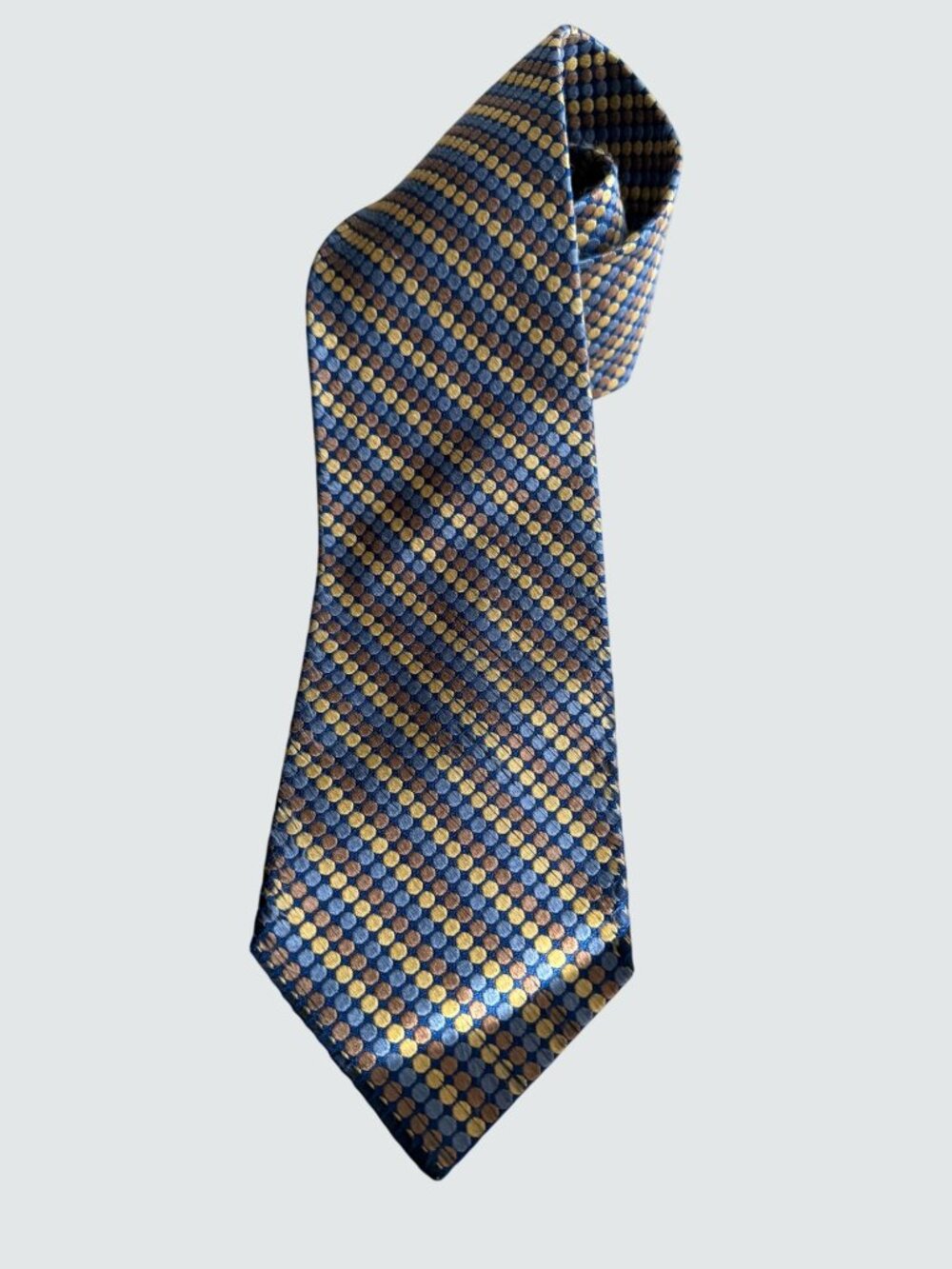 Sulka Blue & Gold Polka Dot Silk Tie Made In France